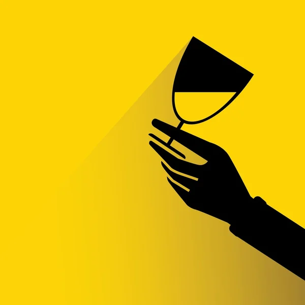 Mano Sosteniendo Copa Vino Sobre Fondo Amarillo Plano Estilo Sombra — Vector de stock