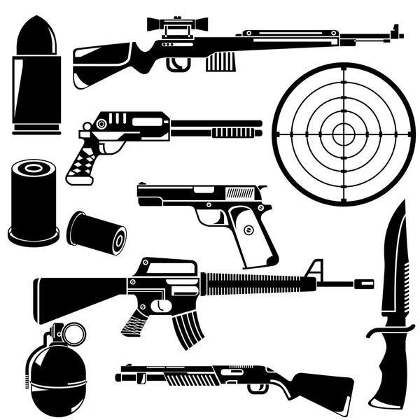 Gun Pistol Weapon Icons — Stock Vector