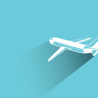 Uçak, mavi arka plan, düz ve gölge Tema