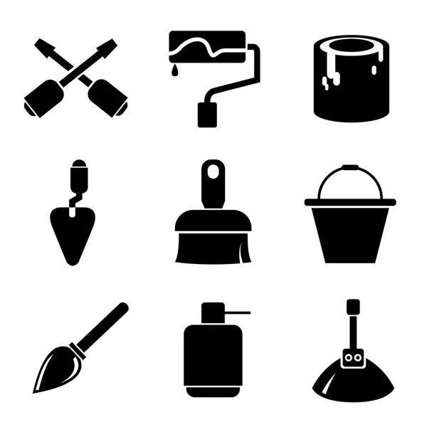Silhouette Paint Equipment Icons White Background — Stock Vector