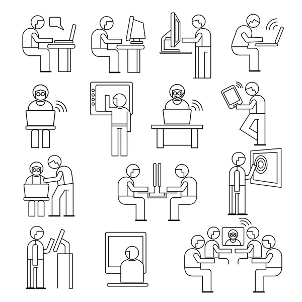 Trabajadores en los iconos de la oficina — Vector de stock