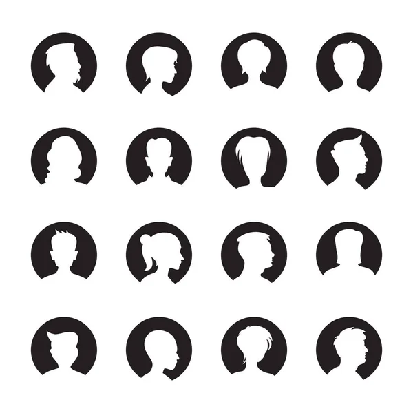 Personas Avatares Siluetas Iconos Perfil Botones Redondos — Vector de stock