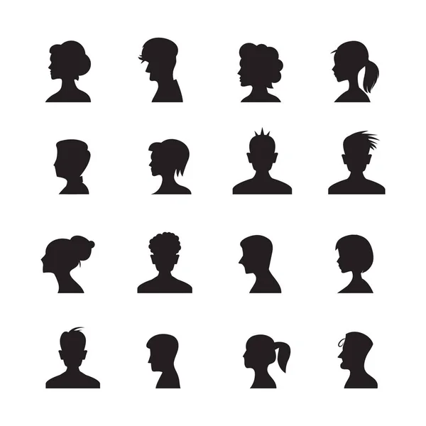 Set People Avatars Silhouettes Profile Icon — Stock Vector