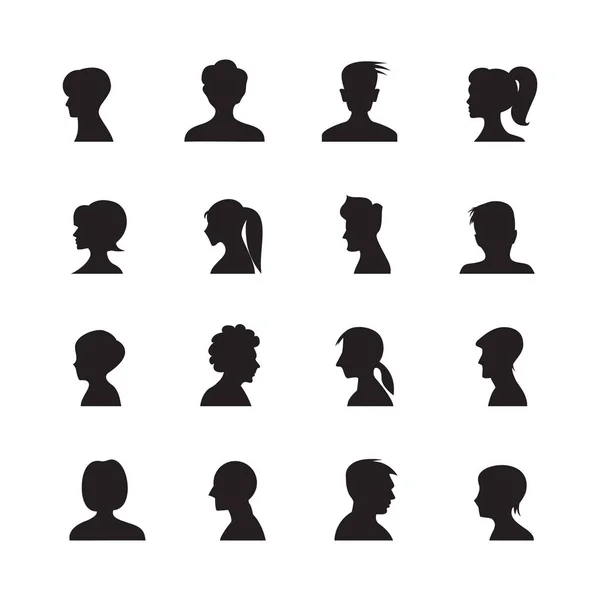 Satz Von Menschen Avatare Silhouetten Profil Symbol — Stockvektor