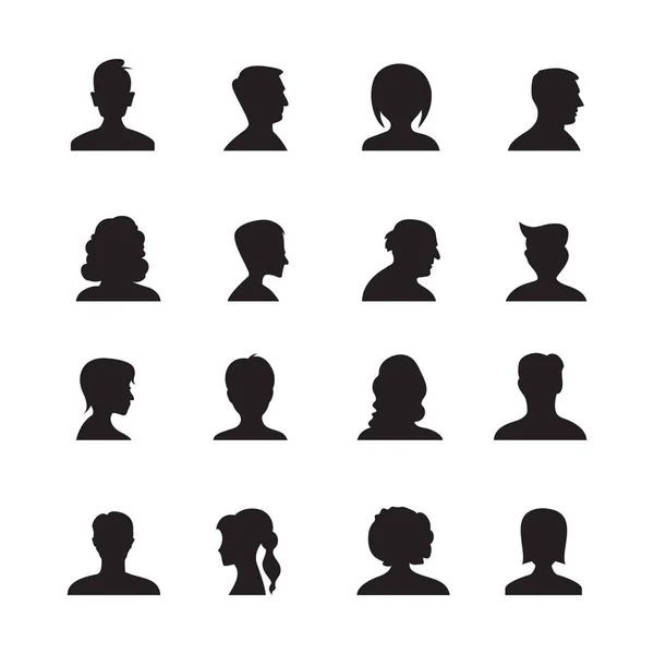 Satz Von Menschen Avatare Silhouetten Profil Symbol — Stockvektor
