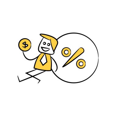 İş adamı yüzde sarı çizgi figür karalama temasının yanında oturuyor