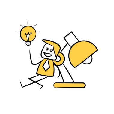 Lamba sarısı çöp adam temasının yanında oturan iş adamı