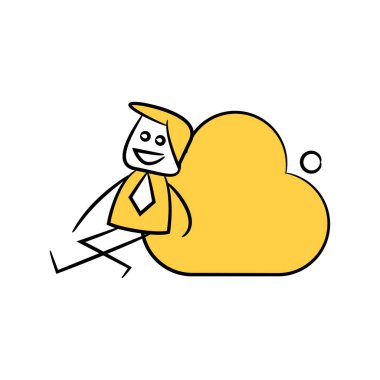 Bulut sarısı çöp adam temasının yanında oturan iş adamı