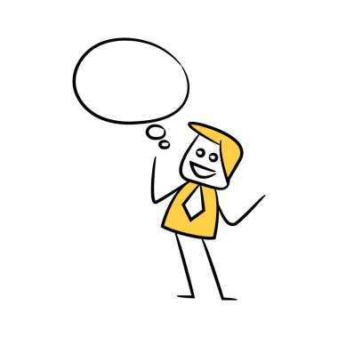 Konuşma balonu sarı çöp adam temalı iş adamı