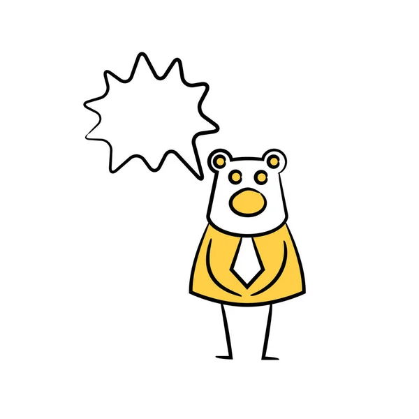Αρκούδα Επιχειρηματίας Και Ομιλία Φούσκα Κίτρινο Ραβδί Θέμα Φιγούρα — Διανυσματικό Αρχείο