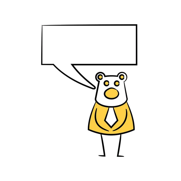 Bear Businessman Speech Bubble Yellow Stick Figure Theme — Stock Vector