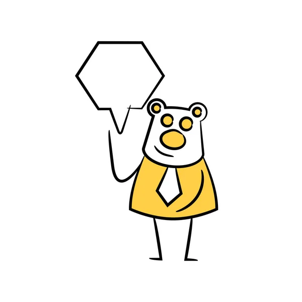 クマのビジネスマンとスピーチバブルイエロースティックフィギュアのテーマ — ストックベクタ