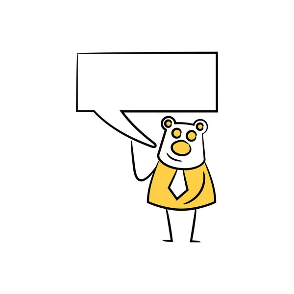 Bear Businessman Speech Bubble Yellow Stick Figure Theme — Stock Vector