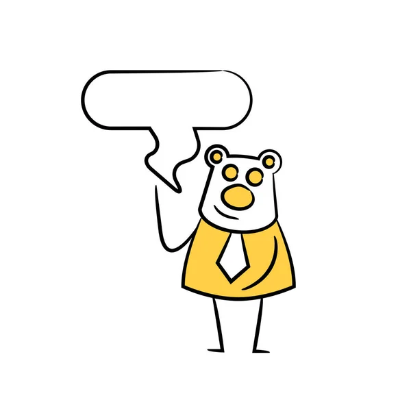 Αρκούδα Επιχειρηματίας Και Ομιλία Φούσκα Κίτρινο Ραβδί Θέμα Φιγούρα — Διανυσματικό Αρχείο