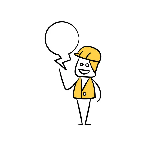 Engenheiro Com Fala Bolha Amarelo Vara Figura Tema — Vetor de Stock