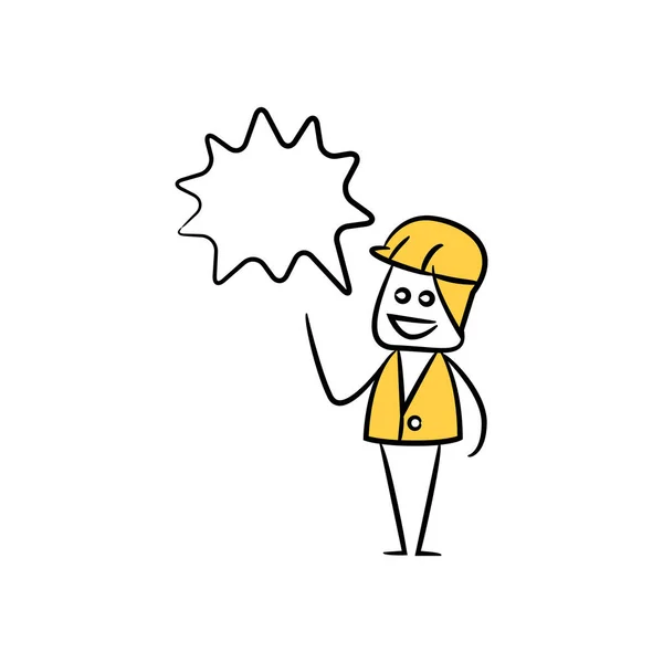 Engenheiro Com Fala Bolha Amarelo Vara Figura Tema —  Vetores de Stock