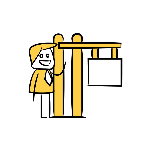 Επιχειρηματίας Και Κενό Σήμανση Πινακίδα Κίτρινο Θέμα Σχήμα Ραβδί — Διανυσματικό Αρχείο