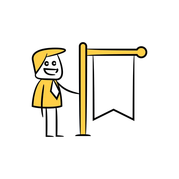 Επιχειρηματίας Και Κενό Πίνακα Σήμανση Πινακίδα Κίτρινο Ραβδί Θέμα Σχήμα — Διανυσματικό Αρχείο