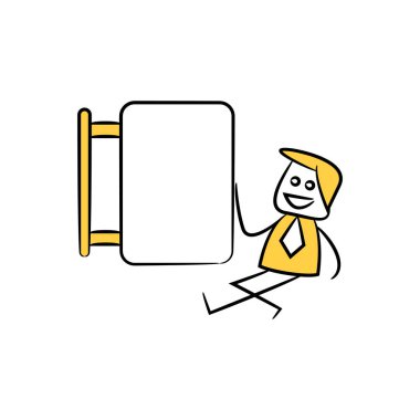 işadamı ve boş tabela veya tabela sarı çöp adam teması