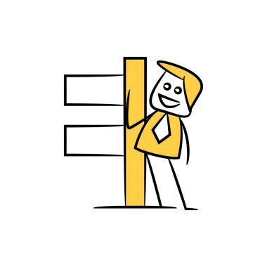 işadamı ve boş tabela veya tabela sarı çöp adam teması