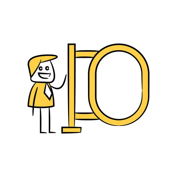 Επιχειρηματίας Και Κενό Σήμανση Πινακίδα Κίτρινο Θέμα Σχήμα Ραβδί — Διανυσματικό Αρχείο