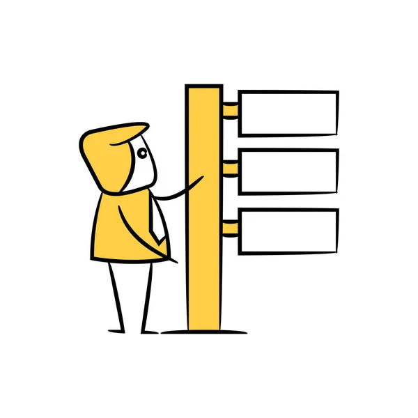 ビジネスマンや空白の看板や看板黄色の棒の図のテーマ — ストックベクタ