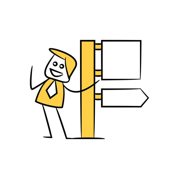 ビジネスマンや空白の看板や看板黄色の棒の図のテーマ — ストックベクタ