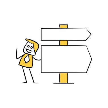 işadamı ve boş tabela veya tabela sarı çöp adam teması