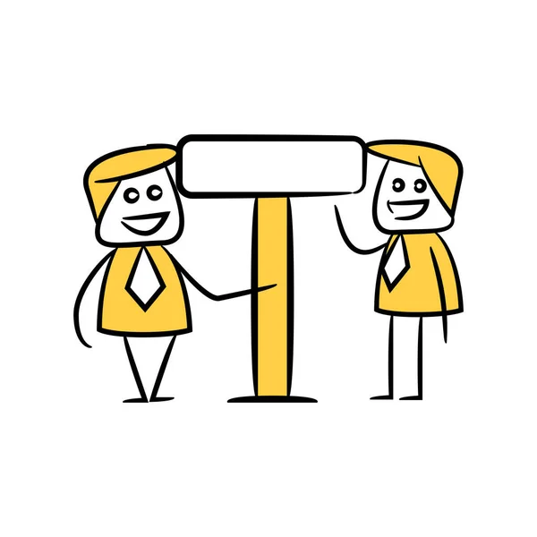ドアのビジネスマンと空白の看板や看板黄色の棒の図のテーマ — ストックベクタ