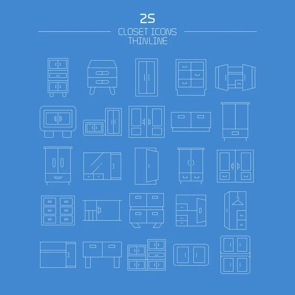 Conception Ligne Icônes Placard Armoire — Image vectorielle
