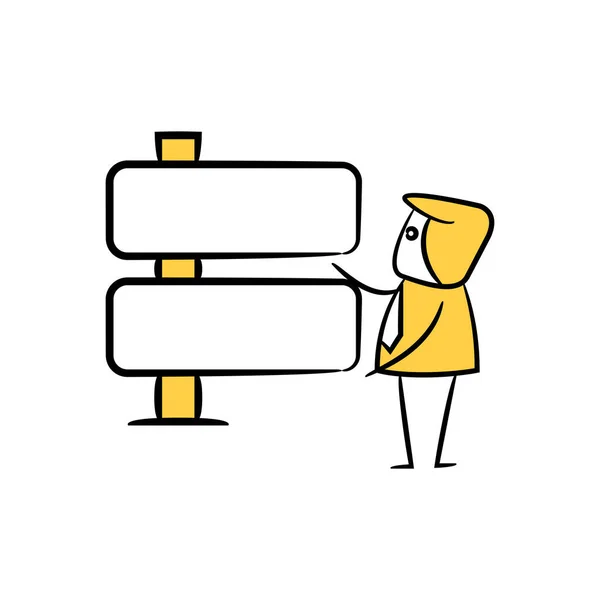 Κίτρινο Ραβδί Επιχειρηματίας Σχήμα Και Guidepost Σήμανση Πινακίδα — Διανυσματικό Αρχείο