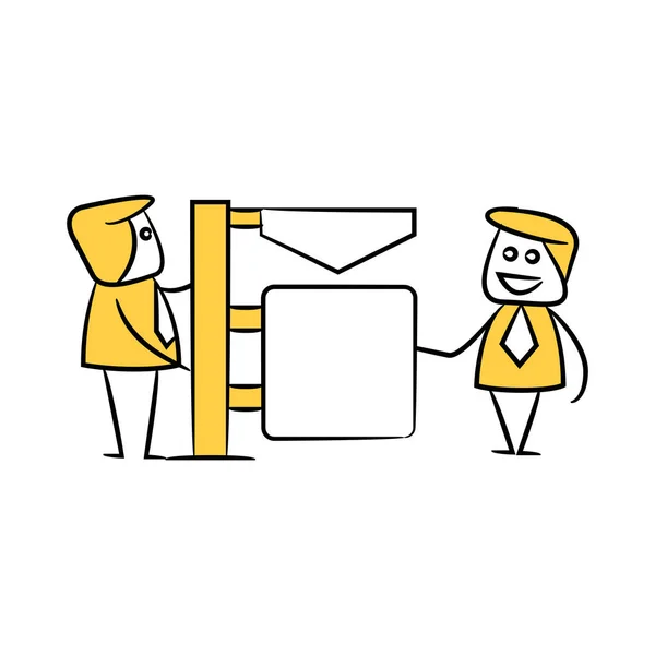 ビジネスマンやガイドポスト 看板や看板黄色の棒の図のテーマ — ストックベクタ