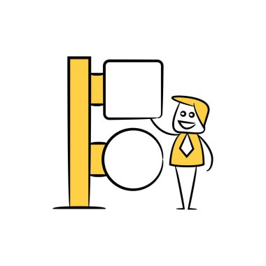 Sarı çöp adam iş adamı ve rehber direği, tabela ya da tabela