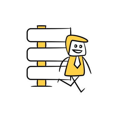 Sarı çöp adam iş adamı ve rehber direği, tabela ya da tabela