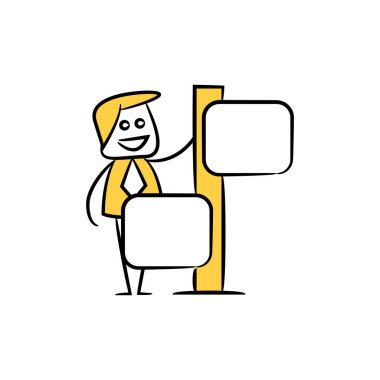 Sarı çöp adam iş adamı ve rehber direği, tabela ya da tabela