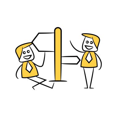 Sarı çöp adam iş adamı ve rehber direği, tabela ya da tabela