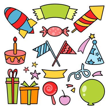 Doğum günü partisi dekorasyonu, tebrik kartı illüstrasyonu