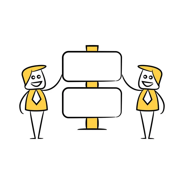 Κίτρινο Ραβδί Επιχειρηματίας Σχήμα Και Guidepost Σήμανση Πινακίδα — Διανυσματικό Αρχείο