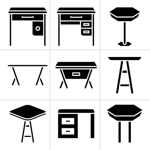 Tisch Schreibtisch Und Stuhl Icons Set — Stockvektor