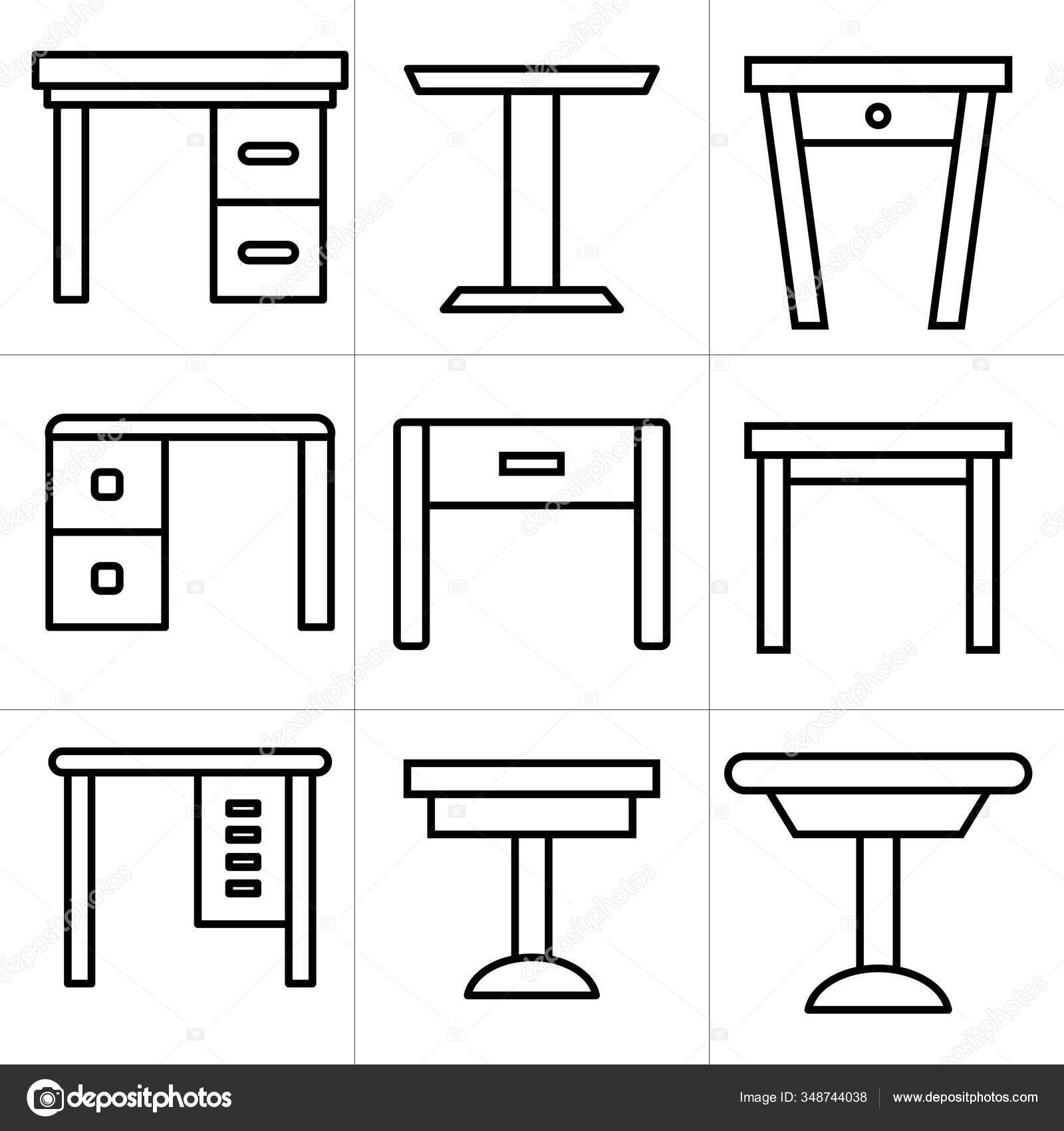 Table Desk Icons Furniture Decoration Set Stock Vector by ©loopang