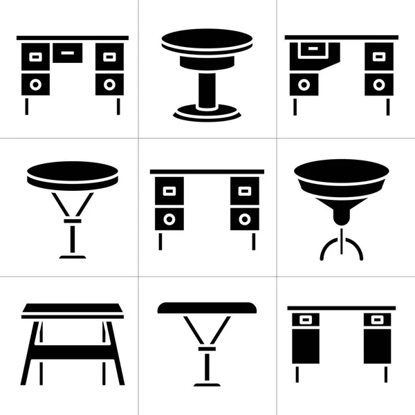 Schreibtisch Und Tisch Ikonen Möbelset — Stockvektor