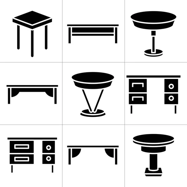 Schreibtisch Und Tisch Ikonen Möbelset — Stockvektor