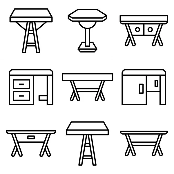 桌子和桌子图标 家具装饰套装 — 图库矢量图片