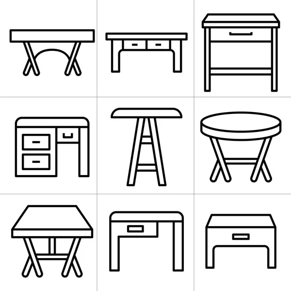 Iconos Mesa Escritorio Muebles Decoración Conjunto — Vector de stock