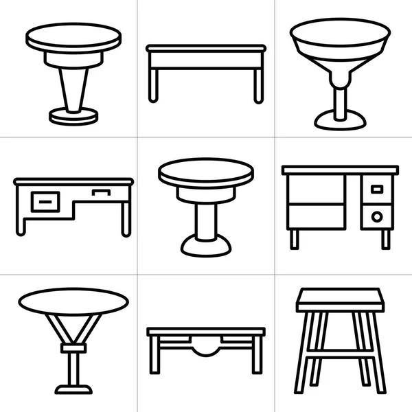 桌子和桌子图标 家具装饰套装 — 图库矢量图片
