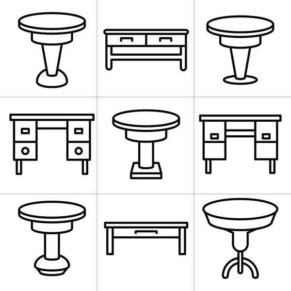 Bord Och Skrivbord Ikoner Möbler Dekoration Set — Stock vektor