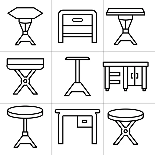 桌子和桌子图标 家具装饰套装 — 图库矢量图片