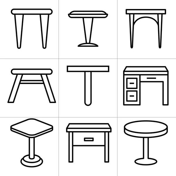 桌子和桌子图标 家具装饰套装 — 图库矢量图片