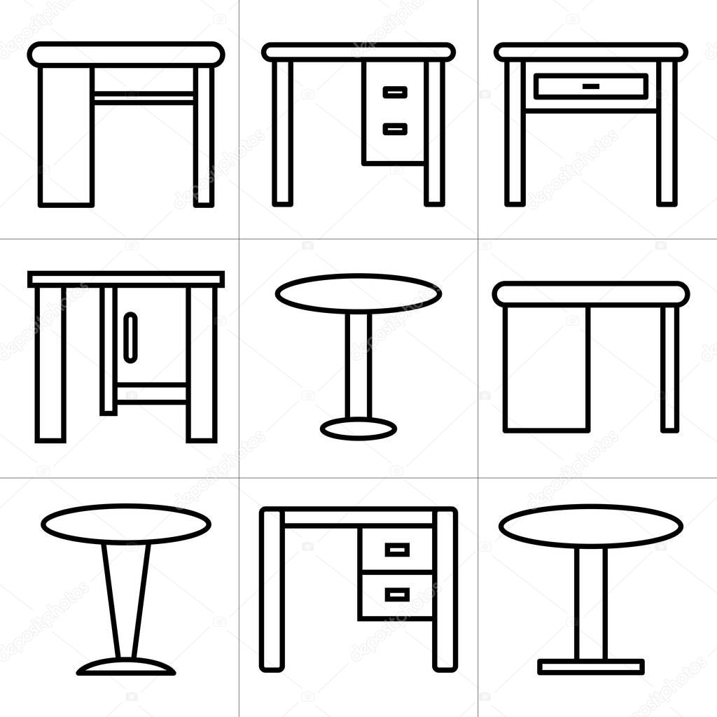 table and desk icons, furniture decoration set