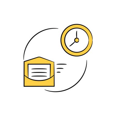 posta ve saat simgesi sarı el çizimi temasıName